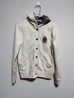 Lauren Jeans Co. Ralph Lauren Crest Button-Down Plaid Lined Hoodie Cardigan